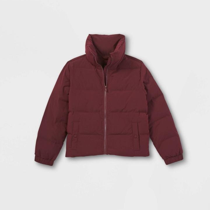 Girls' High Neck Cropped Puffer Jacket - Art Class Burgundy