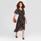 Petitewomen's Floral Print Short Sleeve V-neck Chiffon Maxi Dress - A New Day Black