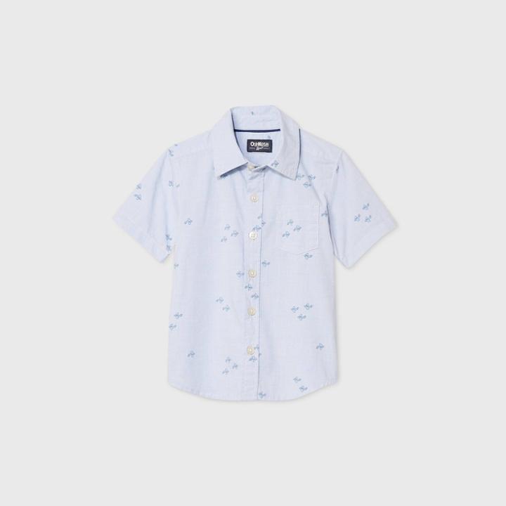 Oshkosh B'gosh Toddler Boys' Short Sleeve Plaid Woven Button-down Shirt - Blue