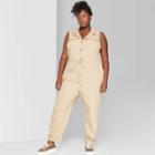 Target Women's Plus Size Sleeveless V-neck Button-front Utility Jumpsuit - Wild Fable Khaki