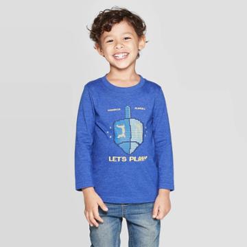 Toddler Boys' Long Sleeve Let's Play Dreidel Graphic T-shirt - Cat & Jack Blue