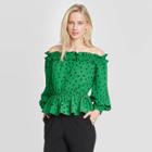 Women's Polka Dot Long Sleeve Off The Shoulder Blouse - Who What Wear Green