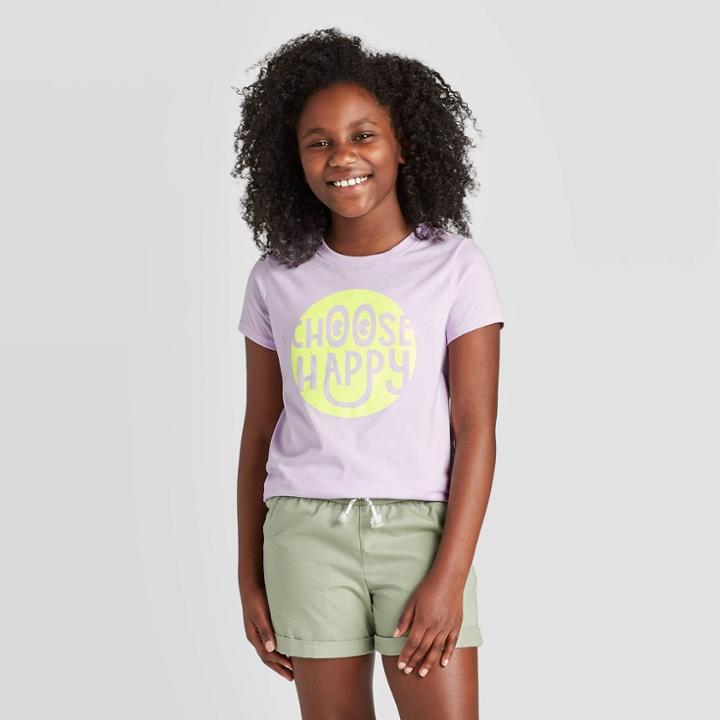 Petitegirls' Short Sleeve Choose Happy Graphic T-shirt - Cat & Jack Lilac Xs, Girl's, Purple