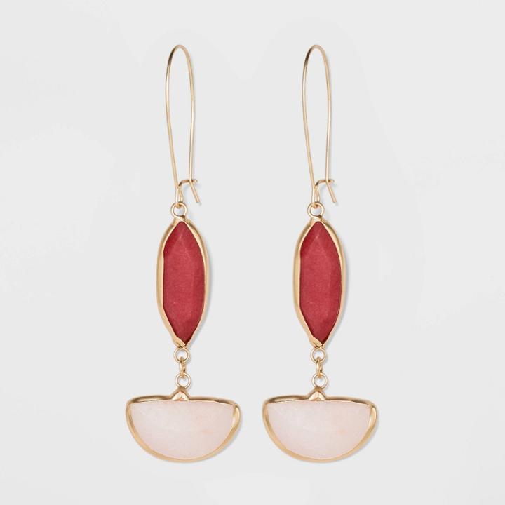 Semi-precious Stone Moonstone And Matte Red Agate Drop Earrings - A New Day Red, Women's