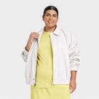 Women's Plus Size Faux Leather Bomber Jacket - Ava & Viv Cream
