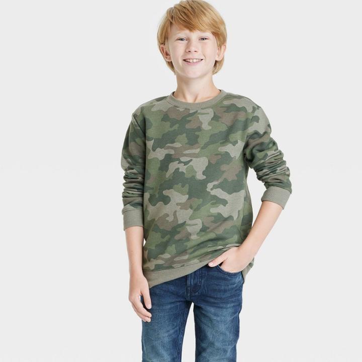 Boys' Crew Fleece Pullover - Cat & Jack Camo Green