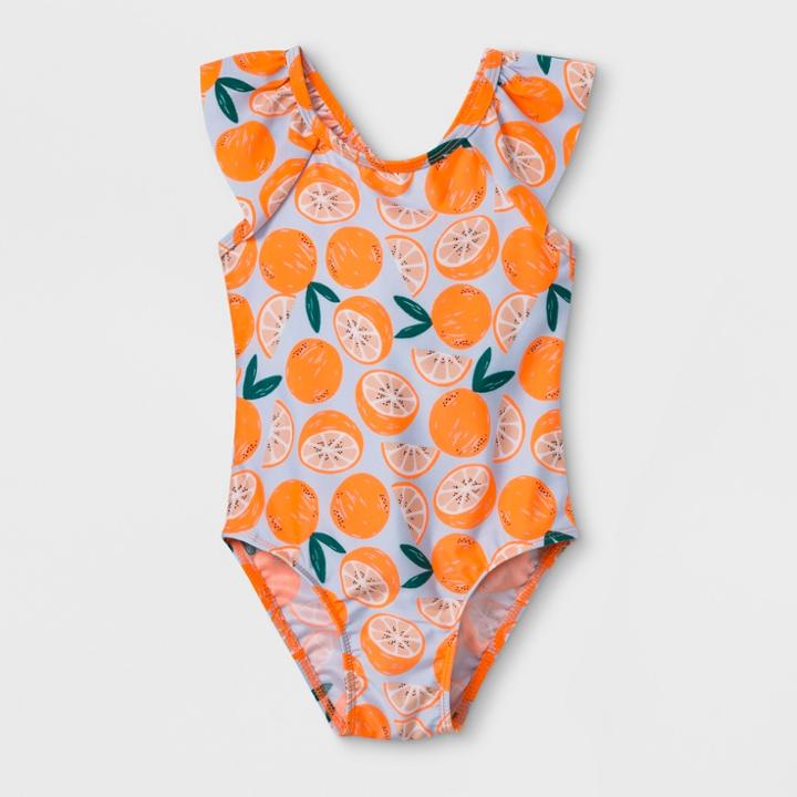 Toddler Girls' Flutter Sleeve One Piece Swimsuit - Cat & Jack Orange 2t, Girl's, Blue