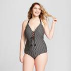 Costa Del Sol Women's Plus Size Lace-up Tassel One Piece - Black X