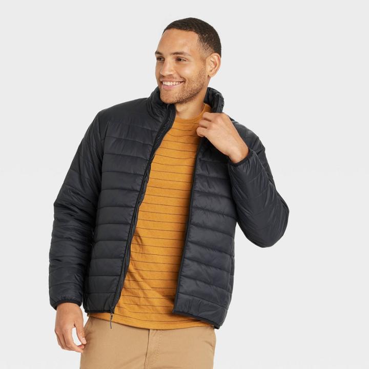 Men's Big & Tall Lightweight Puffer Jacket - Goodfellow & Co Black