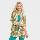 Women's French Terry Cardigan - Joylab Tie-dye Olive Xs, Tie-dye Green