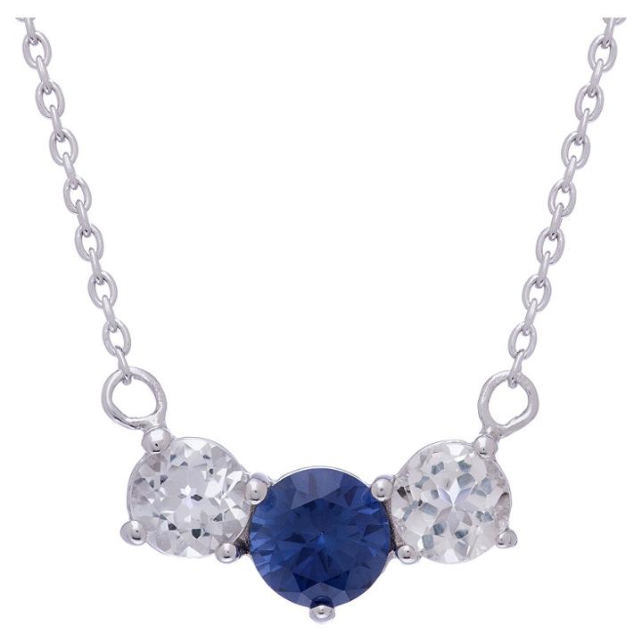 3 Tcw Tiara 3-stone Sapphire And White Topaz Necklace In Sterling