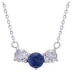 3 Tcw Tiara 3-stone Sapphire And White Topaz Necklace In Sterling