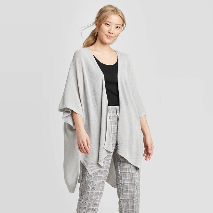 Women's Knit Lurex Ruana - A New Day Gray One Size, Women's