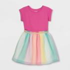 Girls' Printed Short Sleeve Tulle Dress - Cat & Jack Pink