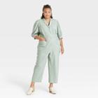 Women's Plus Size Puff 3/4 Sleeve Boilersuit - Universal Thread Green