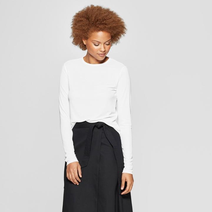Women's Long Sleeve Crew Neck T-shirt - Prologue White