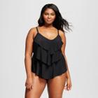 Women's Plus Size Tiered Tankini - Black - 22w - Aqua Green