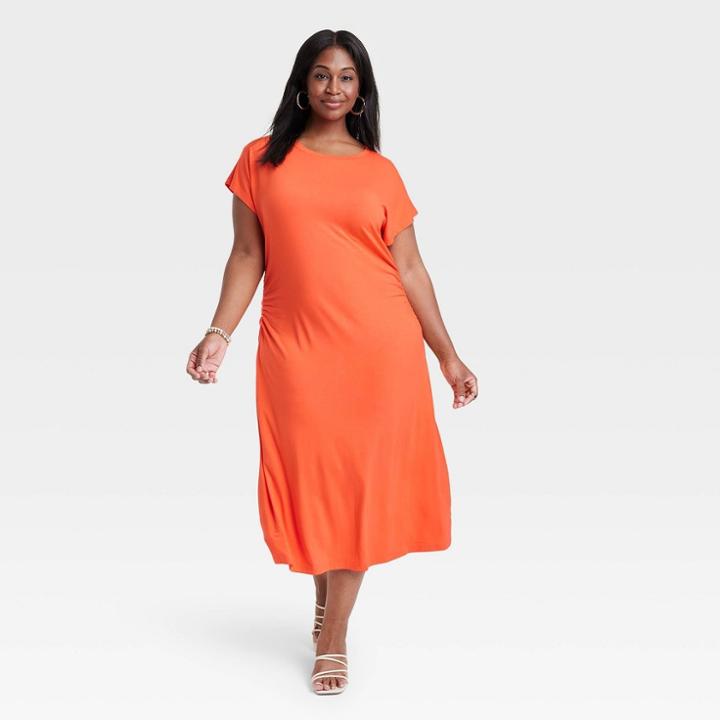 Women's Short Sleeve Shirtdress - Ava & Viv Orange