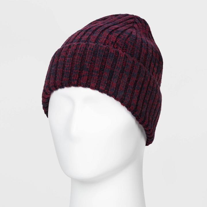 Men's Contrast Marled Cuffed Beanie - Goodfellow & Co Berry, Size: