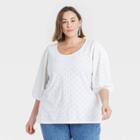 Women's Plus Size Knit Eyelet Top - Ava & Viv White X