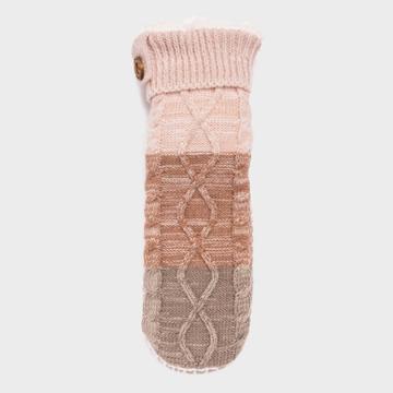 Muk Luks Women's Cable Slipper Socks With Grippers - Tan
