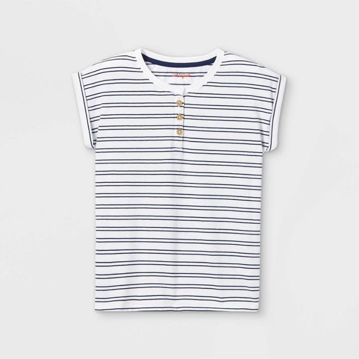 Girls' Short Sleeve Striped Henley T-shirt - Cat & Jack Navy/white