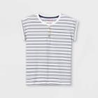 Girls' Short Sleeve Striped Henley T-shirt - Cat & Jack Navy/white