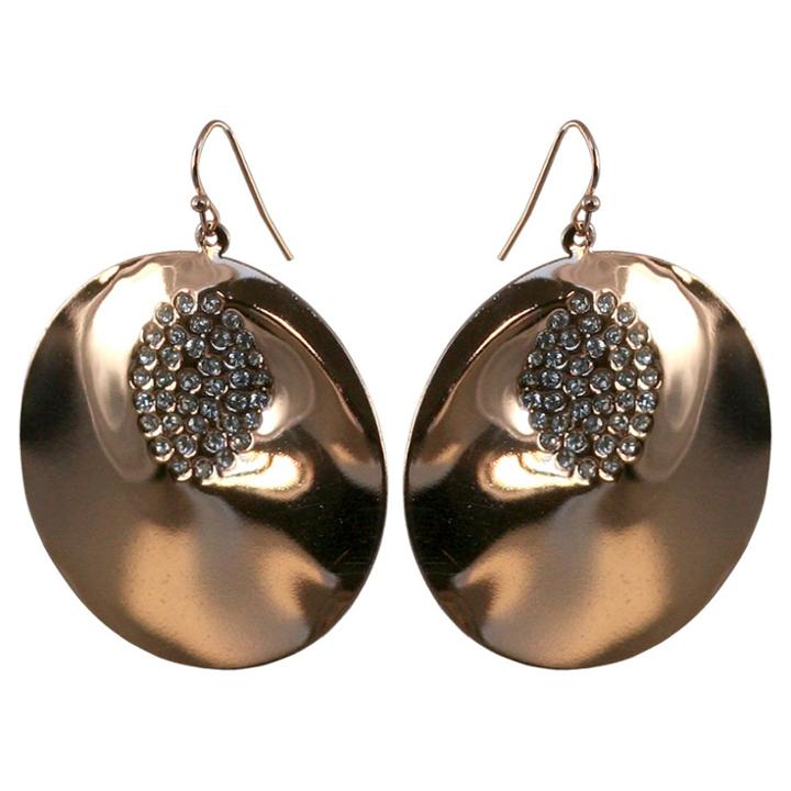 Zirconmania Women's Zirconite Large Disk Crystal Earrings-rose Gold, Rose Gold
