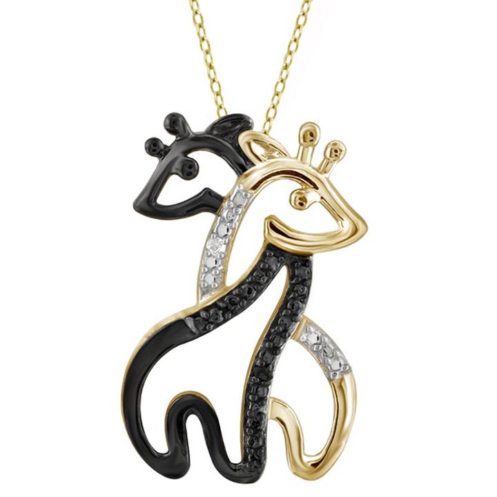 Target Women's Sterling Silver Accent Round-cut Black And White Diamond Prong Set Giraffe Pendant - Yellow