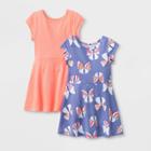 Toddler Girls' 2pk Butterfly Print And Peach Dresses - Cat & Jack Purple/peach 12m, Toddler Girl's, Pink/purple