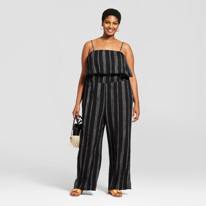 Women's Plus Size Striped Jumpsuit - A New Day Black/white X