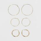 Wire And Tubular Hoop Earring Set 3ct - Wild Fable Gold, Women's