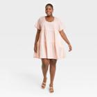 Women's Plus Size Striped Short Sleeve Tiered Dress - A New Day Orange