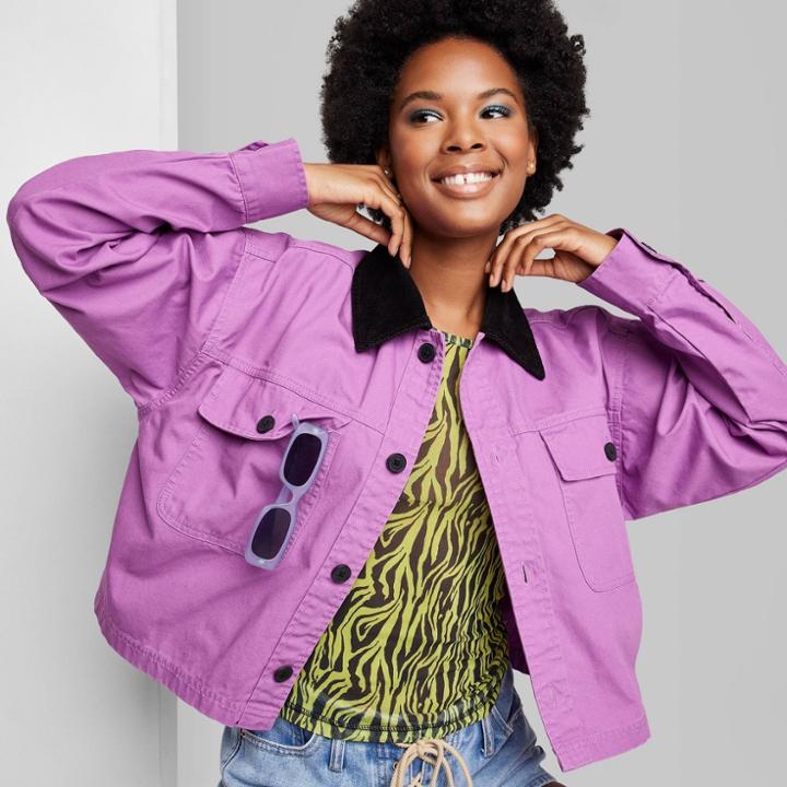 Women's Cropped Canvas Surplus Shacket - Wild Fable Vibrant Purple