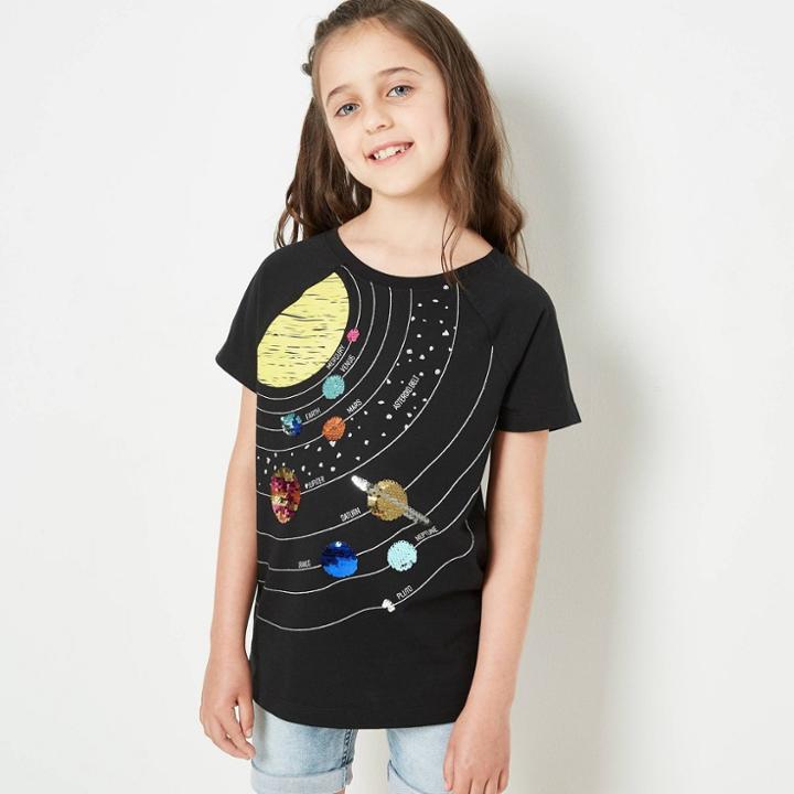 Girls' Short Sleeve Flip Sequin Solar System T-shirt - Cat & Jack Black