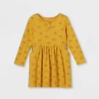 Toddler Girls' Cat Print French Terry Long Sleeve Dress - Cat & Jack Dark Yellow