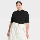 Women's Plus Size Elbow Sleeve Mock Turtleneck T- Shirt - A New Day Black