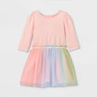 Toddler Girls' Rainbow Tulle Long Sleeve Dress - Cat & Jack Powder Pink