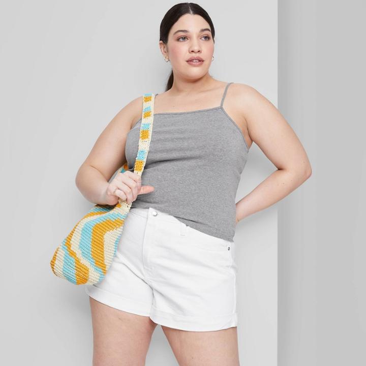 Women's Plus Size Super-high Rise Rolled Cuff Mom Jean Shorts - Wild Fable White