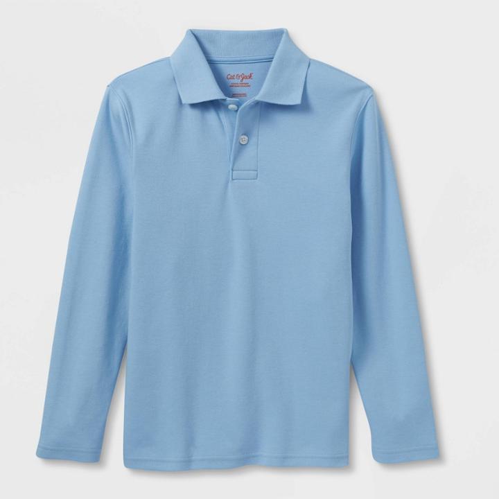 Plusboys' Long Sleeve Interlock Uniform Polo Shirt - Cat & Jack Light Blue