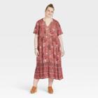Women's Plus Size Short Sleeve Dress - Knox Rose Coral Floral 1x, Pink Floral Print