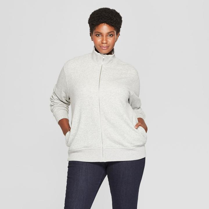 Women's Plus Size Zip Front Track Jacket - Ava & Viv Light Heather Gray