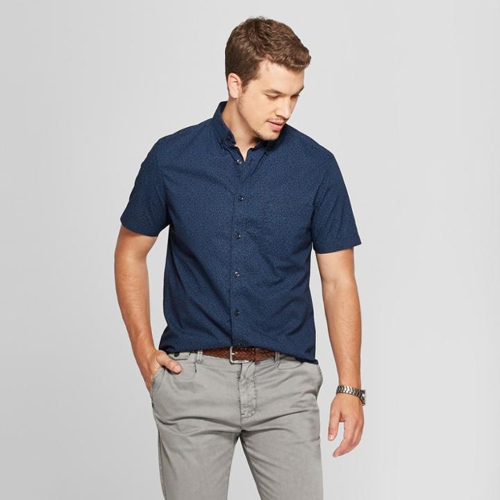 Men's Short Sleeve Poplin Button-down Shirt - Goodfellow & Co Blue Foil