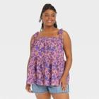 Women's Plus Size Tie-strap Tiered Tank Top - Universal Thread Pink Floral