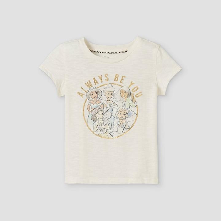 Toddler Girls' Disney Princess Always Be You Cap Sleeve Graphic T-shirt - Off-white 2t - Disney