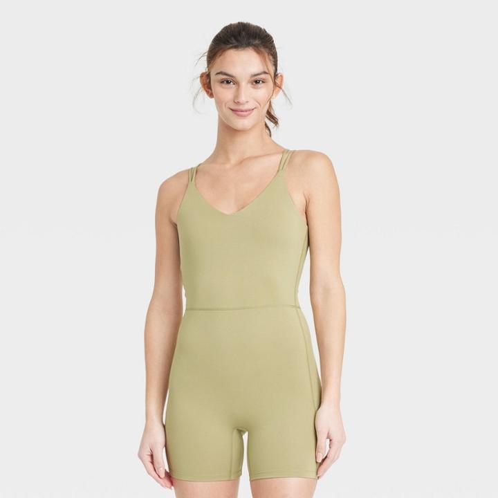 Women's Short Bodysuit - All In Motion Olive Green