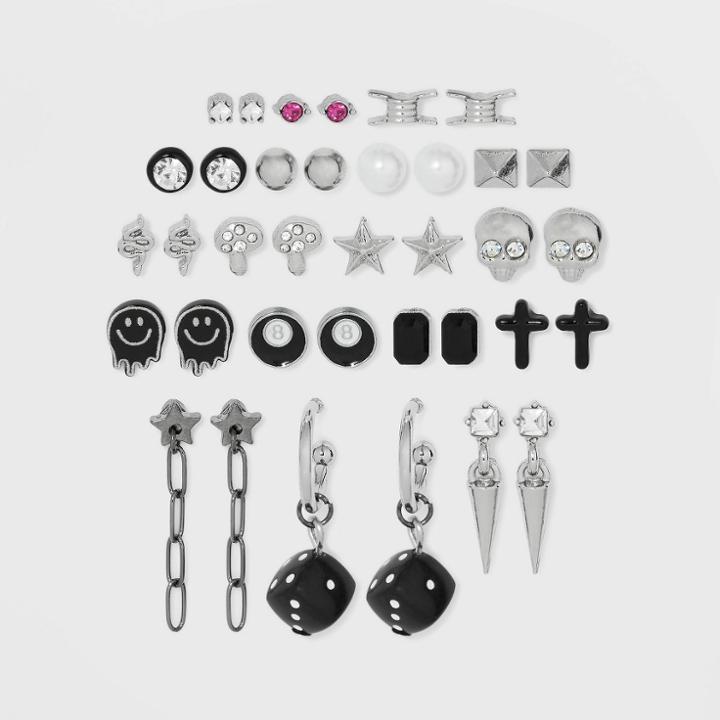 Dripping Smiley Dice Skull Stud Earring Set 18pc - Wild Fable Black/silver