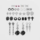 Dripping Smiley Dice Skull Stud Earring Set 18pc - Wild Fable Black/silver