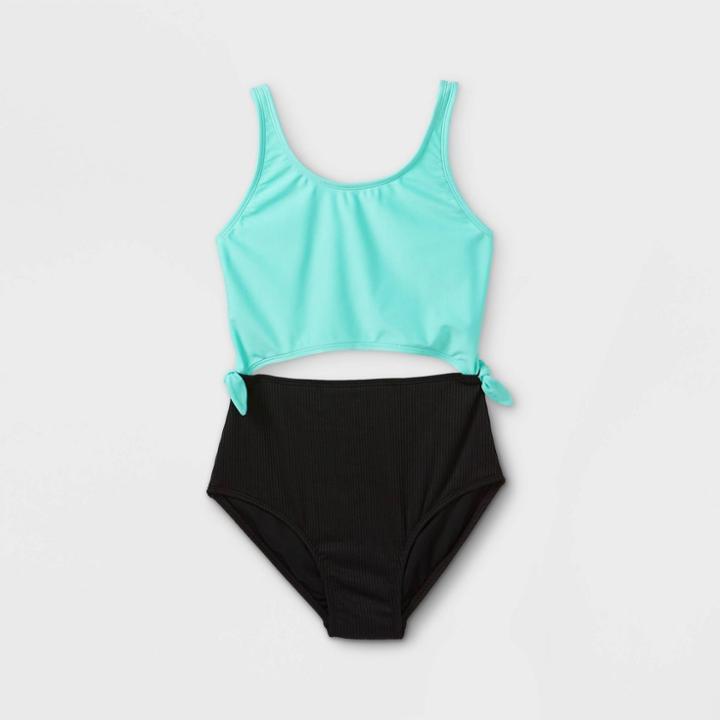 Girls' Ribbed Monokini One Piece Swimsuit - Art Class Black