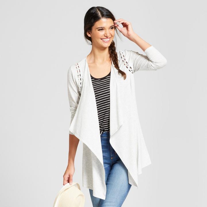 Women's Lattice Shoulder Drapey Cardigan - Soul Cake (juniors') Gray